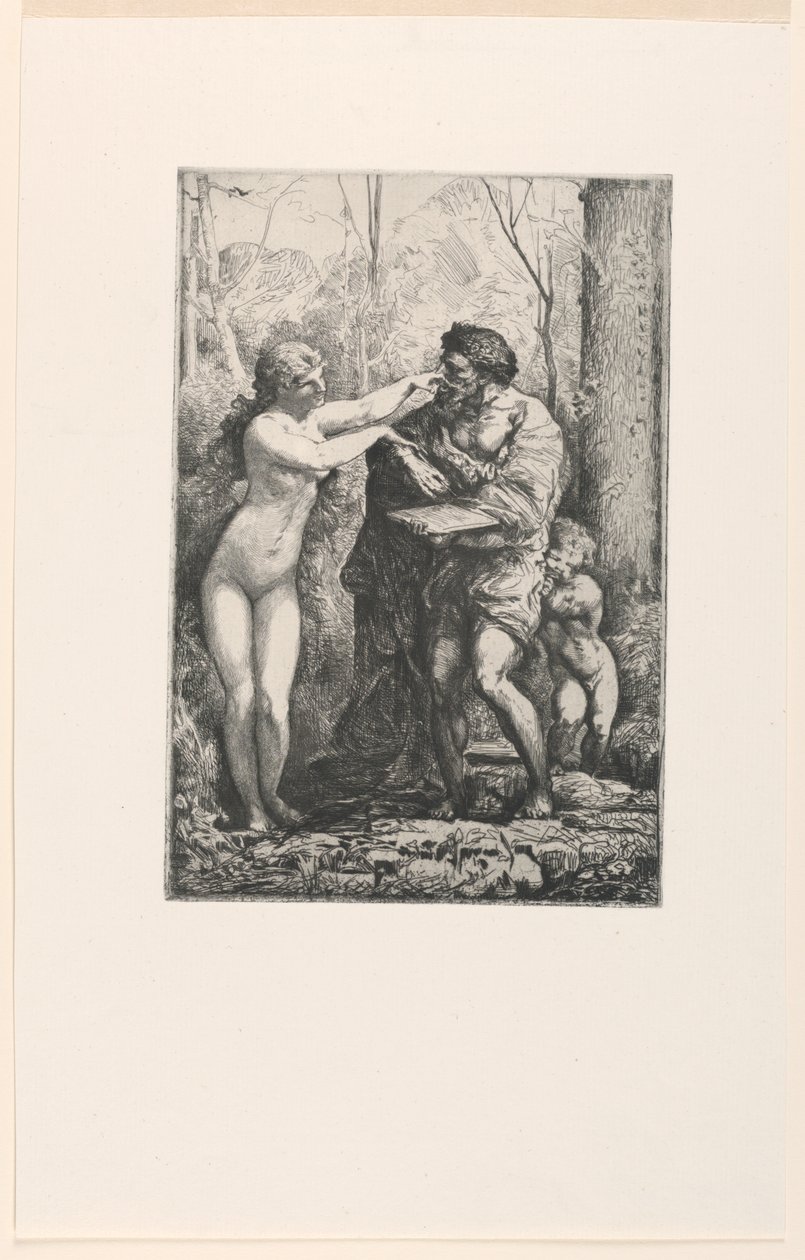 Artysta i nimfa z Twelve Etchings Chifflarta autorstwa Francois Nicolas Chifflart