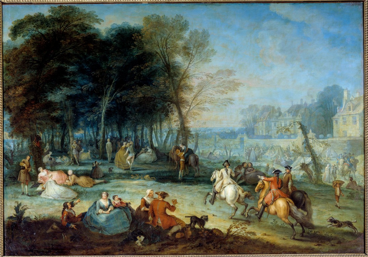 Targi Bezons Pique nique Champetre w okolicach Paryża. Obraz Francois Octavien (1695-1740) 1725 Nd. 1,35 x 1,95 m² autorstwa Francois Octavien