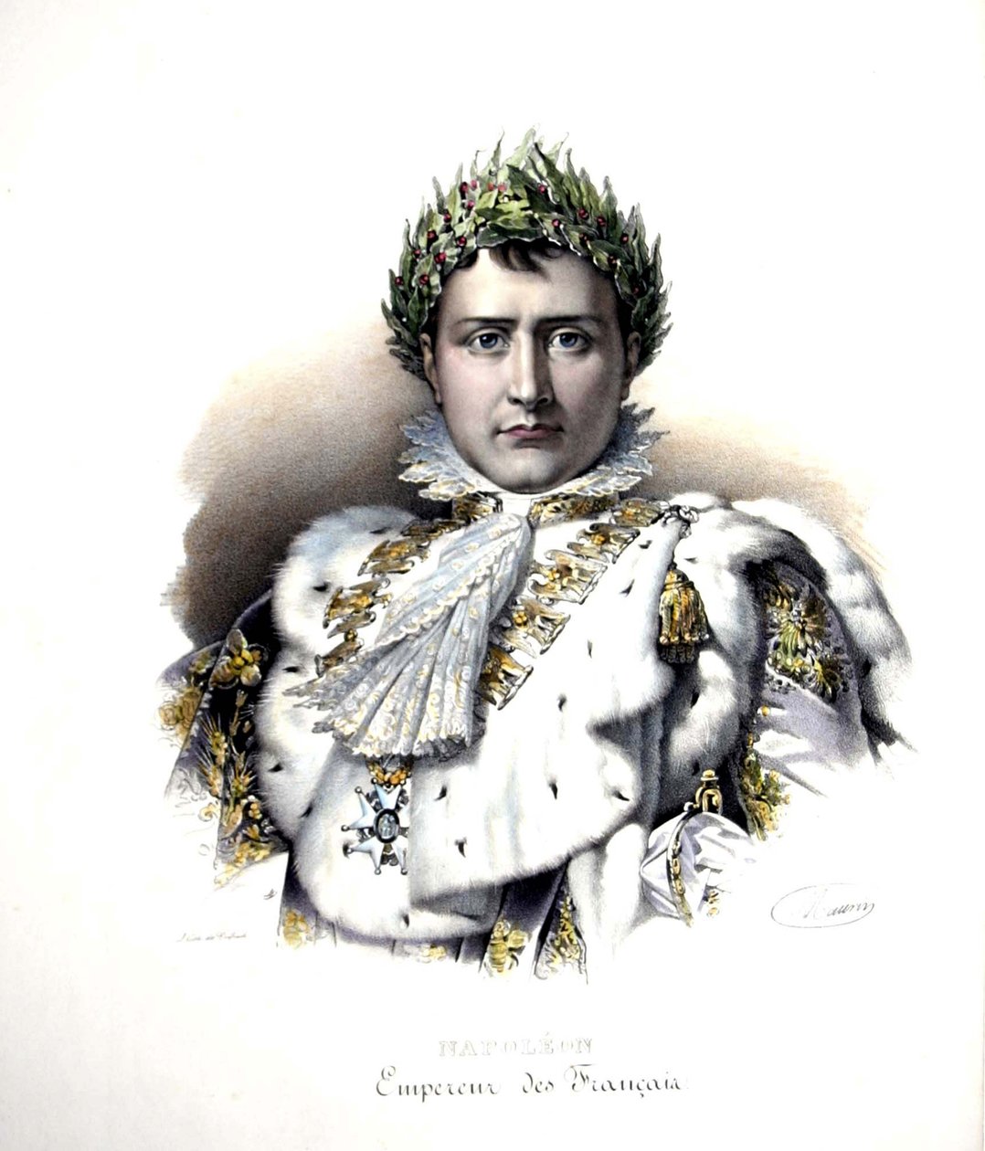 Napoleon 1. (1769-1821) w czasie koronacji w 1804 r. (rycina) autorstwa Francois Pascal Simon (after) Gerard
