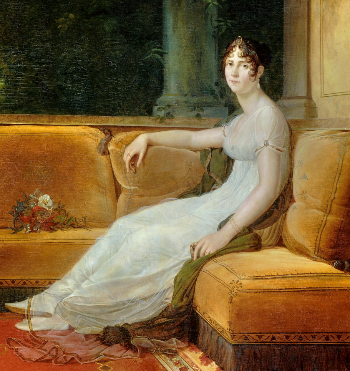 Szczegół „”Portret cesarzowej Josephine de Beauharnais (1763-1814) w jej salonie w Malmaison”” Obraz Francois Gerard (1770-1837) 1801 nd. 1,71x1,64 m Malmaison, muzeum zamkowe - Pełnowymiarowy portret cesarzowej Josephine de Beauharnais autorstwa Baron François Pascal Simon Gérard