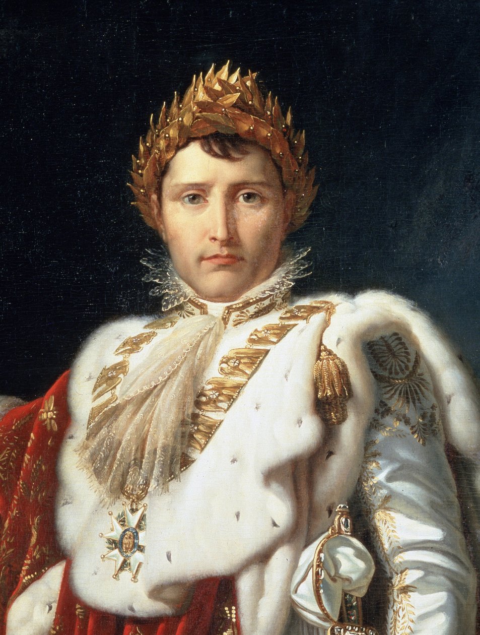 Pełnometrażowy portret Napoleona I w stroju koronacyjnym, detal, ok. 1805-10 autorstwa Baron François Pascal Simon Gérard