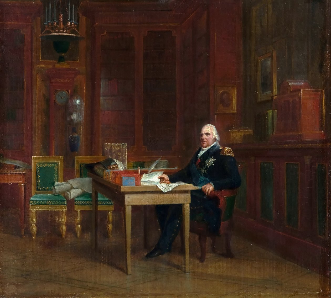 Ludwik XVIII (1755-1824) w swoim gabinecie w Tuileries (olej na płótnie) autorstwa Francois Pascal Simon Baron Gerard