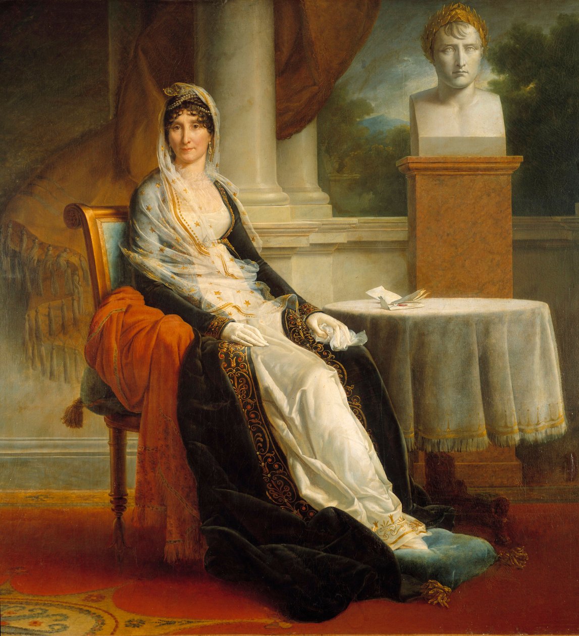 Portret u stóp Laetitii Bonaparte (Letizia Maria Ramolino) (1750-1836) Pani Mere Pres z jej popiersiem syna cesarza Napoleona I (1769-1821). Obraz Francois Gerarda (1770-1837) 1803 Nd. 1,72x1,78 m Malmaison, musee du chateau - Portret w pełnej długości autorstwa Baron François Pascal Simon Gérard