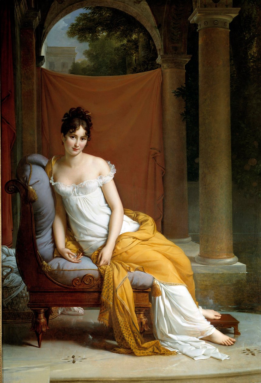 Portret Juliette Recamier zwanej Madame Recamier (1777-1849), żony listów francuskich. Obraz Francois Gerarda (1770-1837) 1805 nd. 2,25 x 1,48 m Paryż, Carnavalet Museum - Portret Juliette Recamier zwana Madame Recamier (1777-1849), francuska soc autorstwa Baron François Pascal Simon Gérard