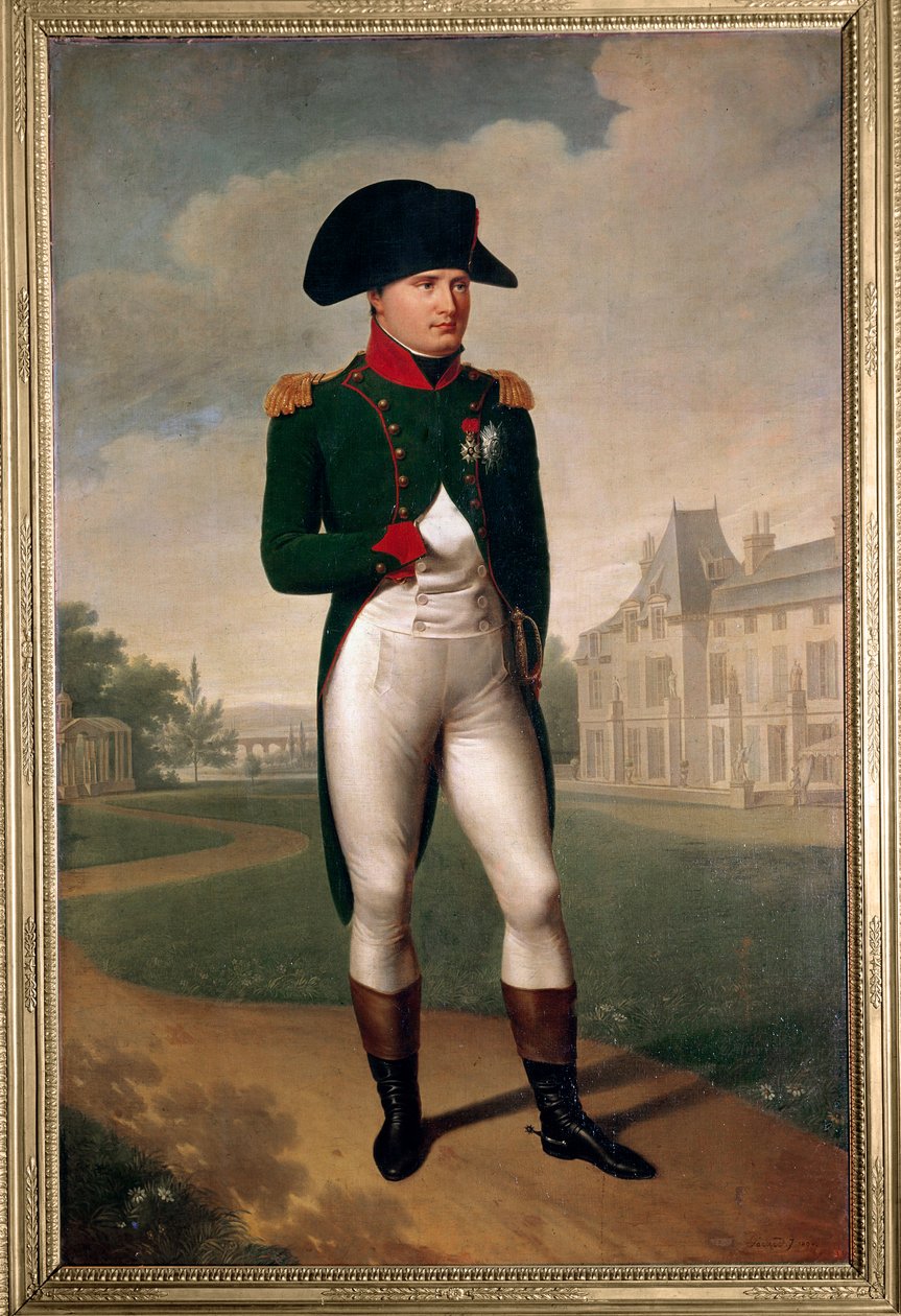 Portret Napoleona bonaparte (1769-1821) przed zamkiem Malmaison (w stroju konsula). W Reuil Malmaison (Hauts de Seine) w 1804 r. Obraz Francois Gerard (1770-1837) Malmaison z XIX wieku, musee du chateau - Portret Napo na całej długości autorstwa Baron François Pascal Simon Gérard