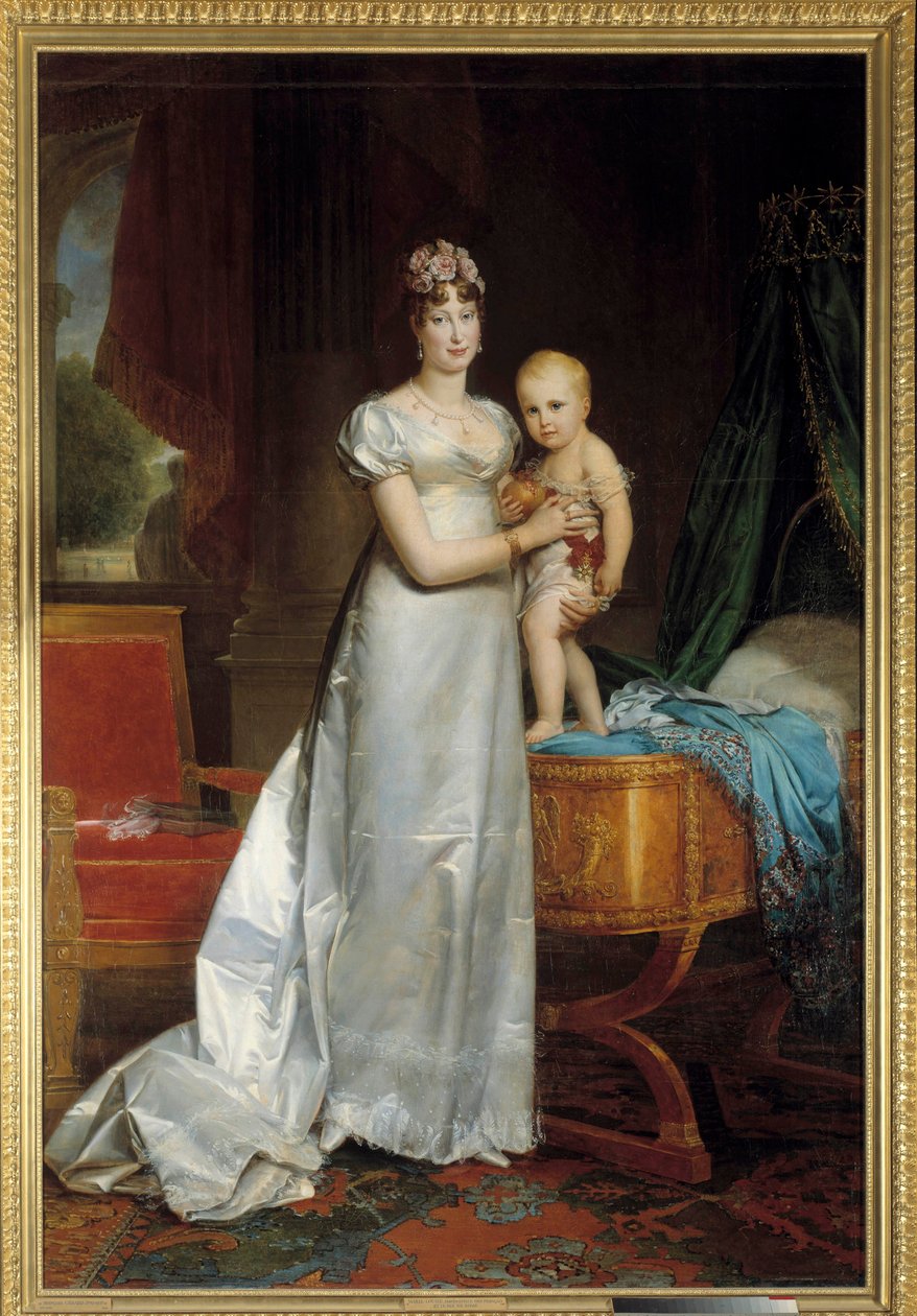 Portret Impress Marie Louise (1791-1847) i króla Rzymu Obraz Francois Gerard (1770-1837) 1813. Dim. 2,40x1,62m. Wersal, Musee du Chateau - Portret cesarzowej Marii Louise (1791-1847) i króla Rzymu. Malarstwo Franco autorstwa Baron François Pascal Simon Gérard