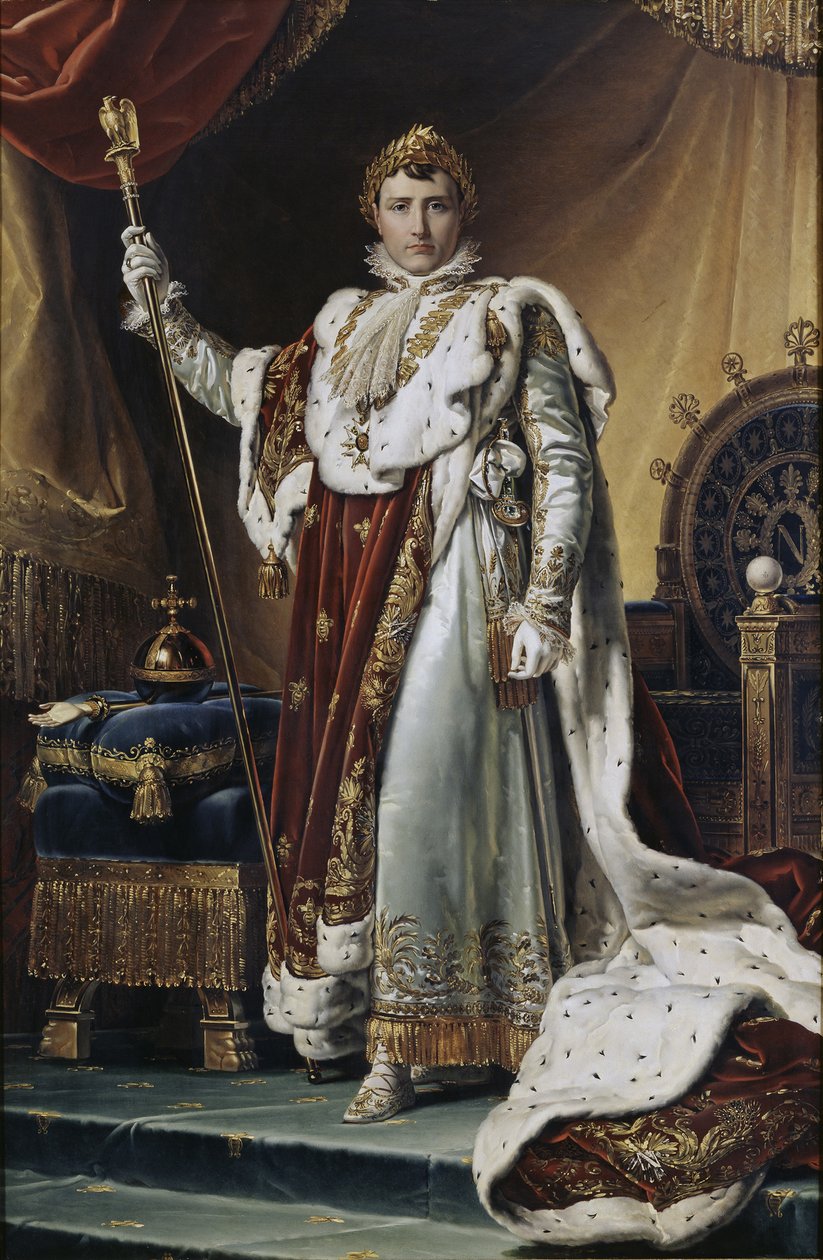 Portret cesarza Napoleona I Bonapartego 1769-1821 w szatach koronacyjnych, ok. 1804 autorstwa Francois Pascal Simon Gerard