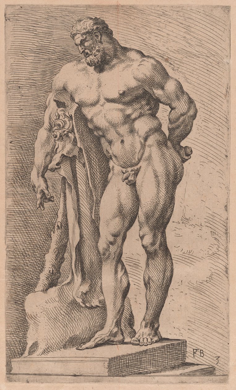 Herkules Farnese, widok w trzech czwartych zwrócony w lewo [tablica 3] autorstwa Francois Perrier
