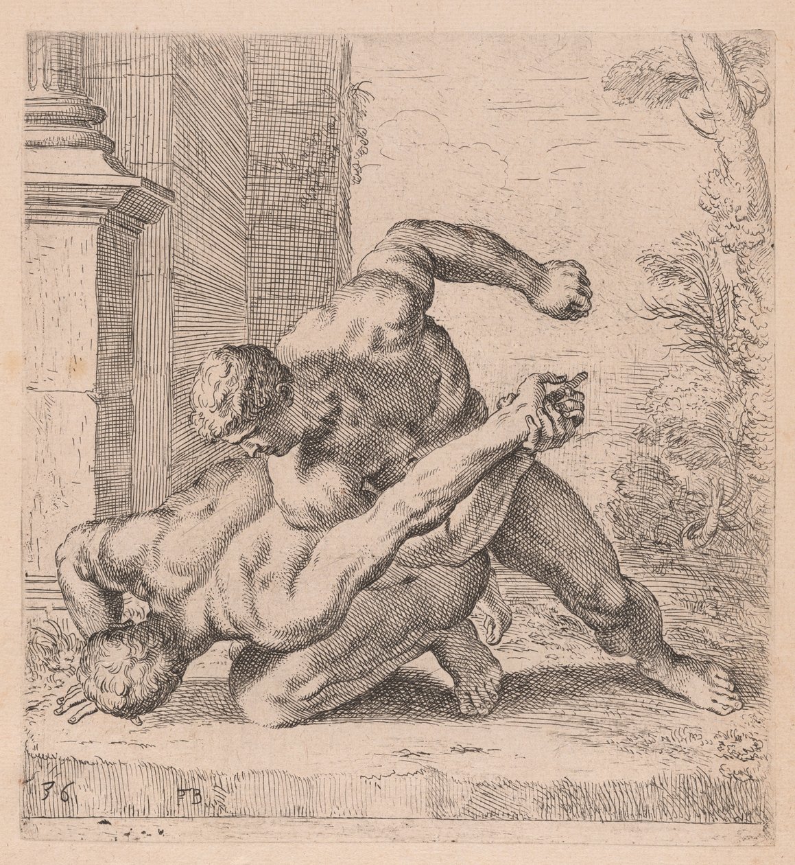 Medici Wrestlers, widok z boku, zwrócony w lewo [tablica 36] autorstwa Francois Perrier