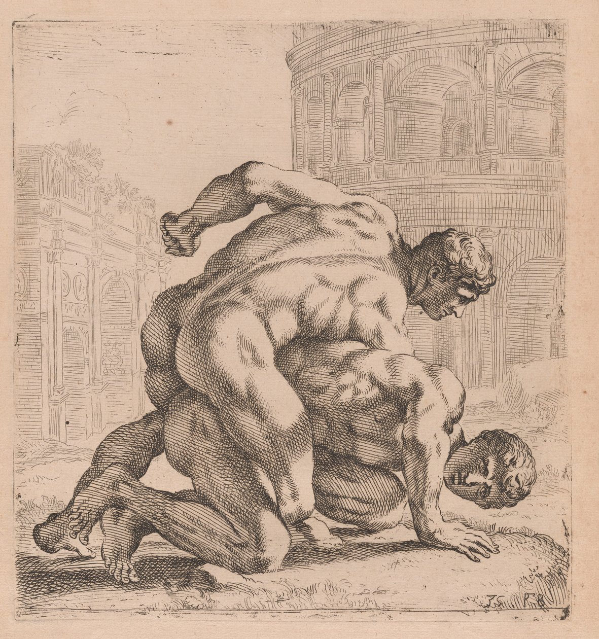 Medici Wrestlers, widok z boku, zwrócony w prawo [tablica 35] autorstwa Francois Perrier
