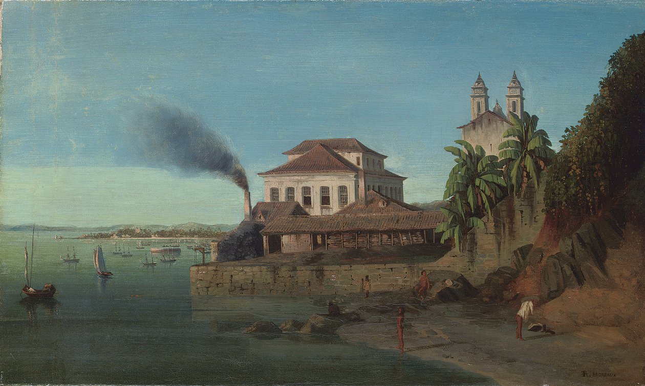 Solar do Unhao, z kościołem N.S. de Conceicao da Praia, Salvador da Bahia autorstwa Francois Rene Moreaux