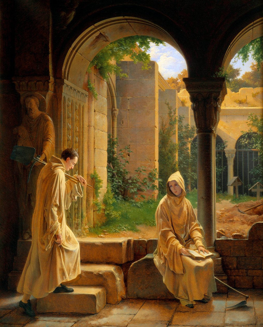 Mnisi w krużganku. Obraz Francois Richard Fleury (1777-1852) autorstwa Francois Richard Fleury