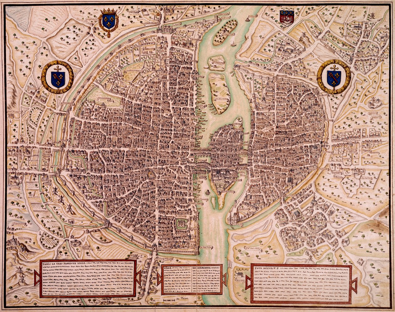 Mapa miasta Paryża z lat 1540-1555 mówi o gobelinie. Grawerowanie Francois Roger de Gaignieres (1642-1715). Paryż, B.N. autorstwa Francois Roger de Gaignieres