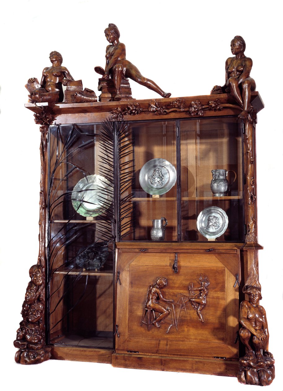 Meble: regał z orzecha i kutego żelaza wykonany przez Francois Hubert Carabin (1862-1932) 1890 Ndz. 2,9 m Paryż. Muzeum Orsay autorstwa Francois Rupert Carabin