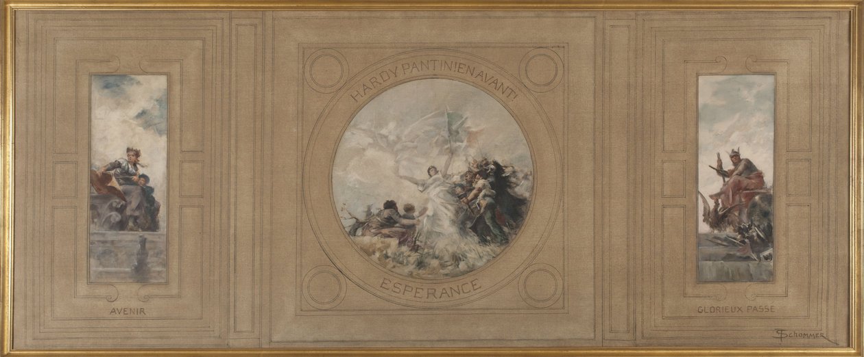 Szkic ratusza w Pantin: Avenir. Hardy Pantin! Naprzód. Espérance. Chwalebna przeszłość, 1886 (olej na płótnie) autorstwa Francois Schommer