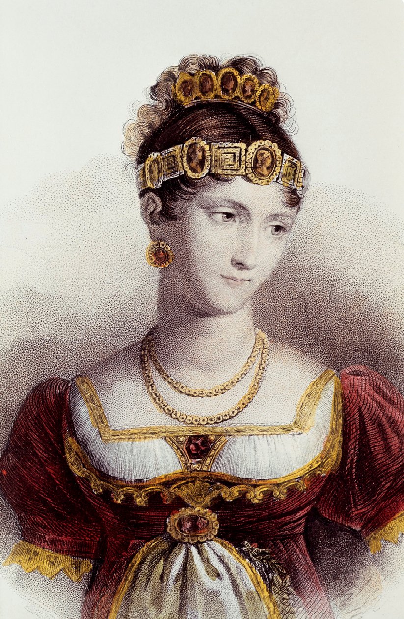 Portret Pauliny Bonaparte (kolor lito) autorstwa Francois Seraphin (after) Delpech