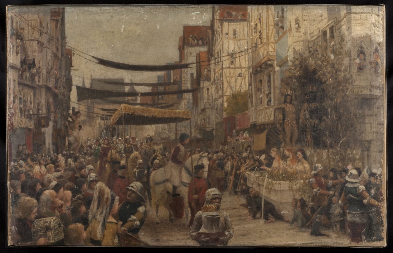 Szkic na Salon des Sciences, Hôtel de Ville, Paryż: Wjazd Ludwika XI do Paryża w latach 1889-1890 (olej na płótnie) autorstwa Francois Tattegrain