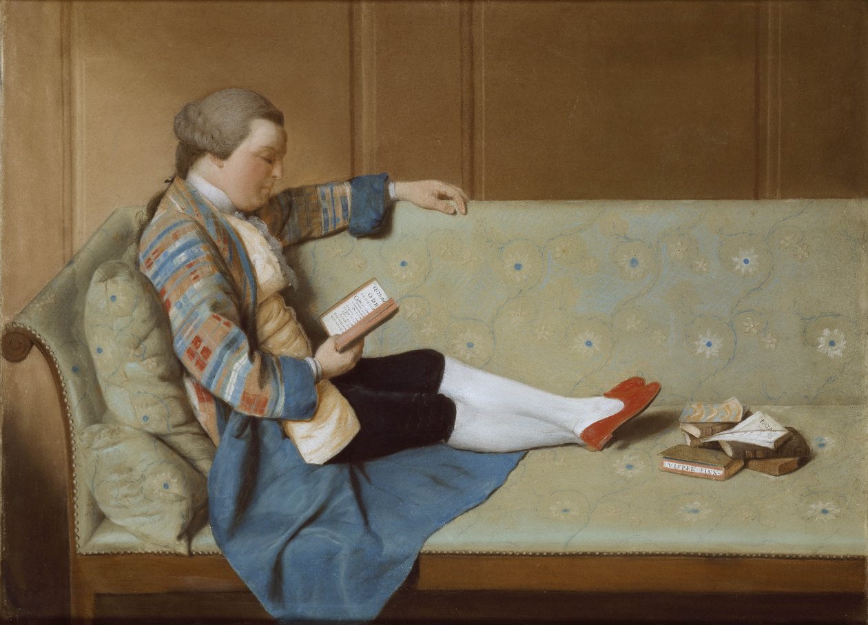 Portret czytającego mężczyzny - John Farr czytający Ody Horacego (po restauracji) autorstwa Francois Vispre
