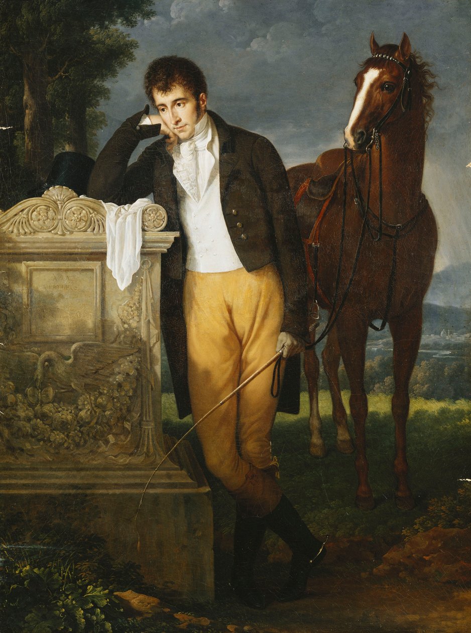 Portret Don Luigiego Grimaldiego, księcia Santa Cruce, markiza de Pietro Vajrana de Monaco et Genes, opartego na grobie swojej narzeczonej Fanny, markiza de Grimaldi, 1804 autorstwa Francois Xavier Fabre