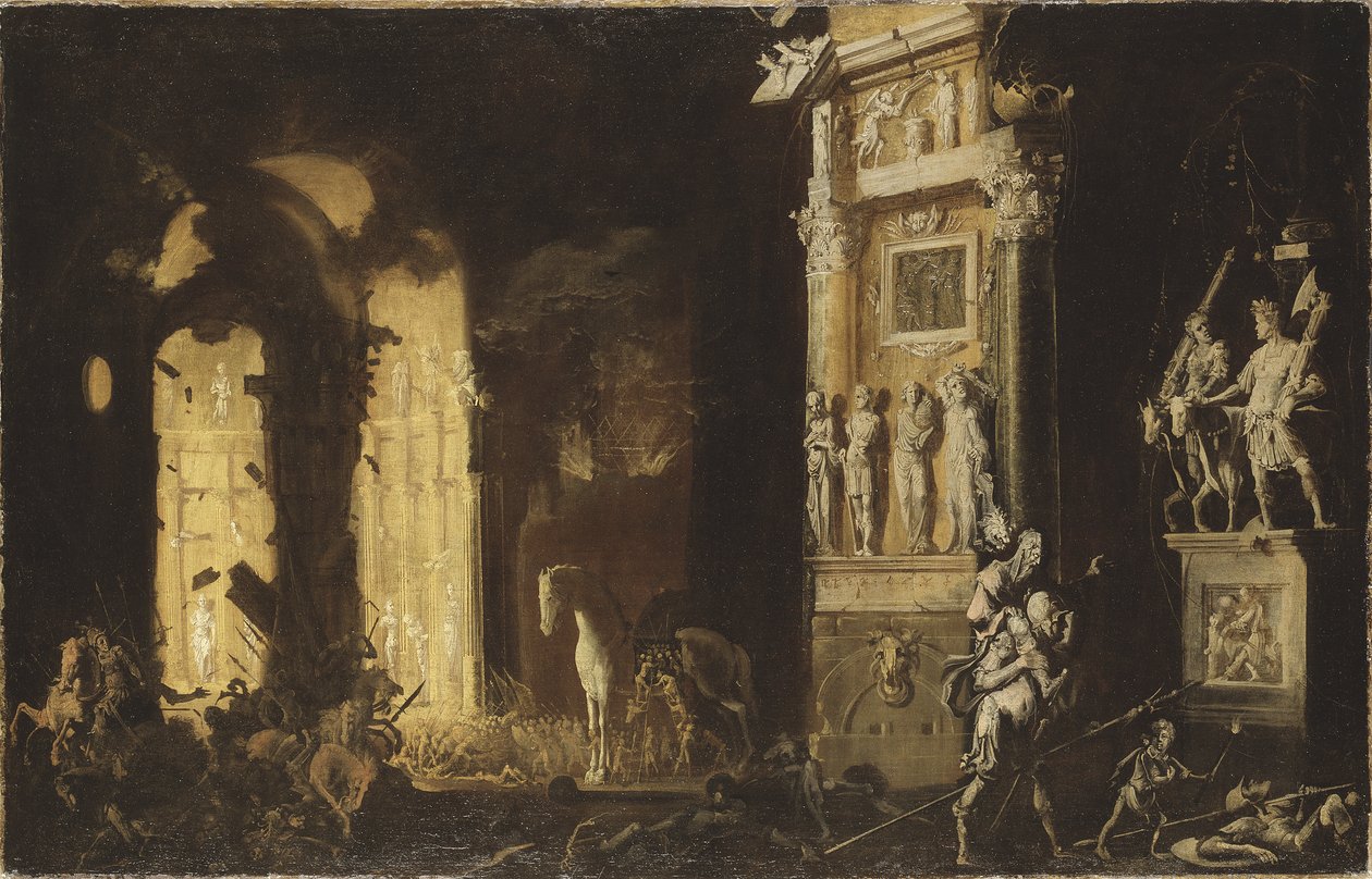 Ogień Troi z Eneaszem niosącym Anchise, autorstwa Nome, Francois de autorstwa Francois de Nome