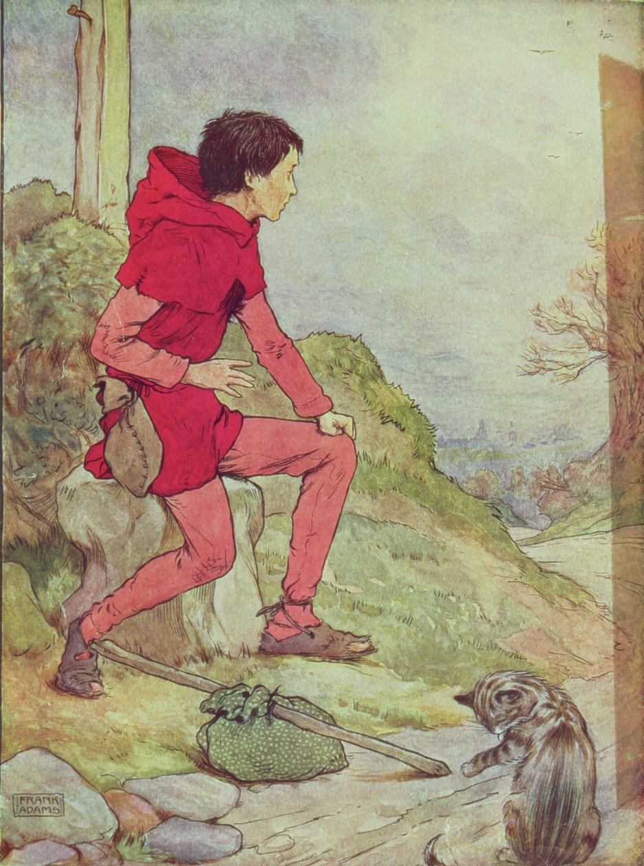 Dick Whittington w drodze do Londynu z „My Nursery Story Book”, pub. Blackie und Son (ilustracja książkowa) autorstwa Frank Adams