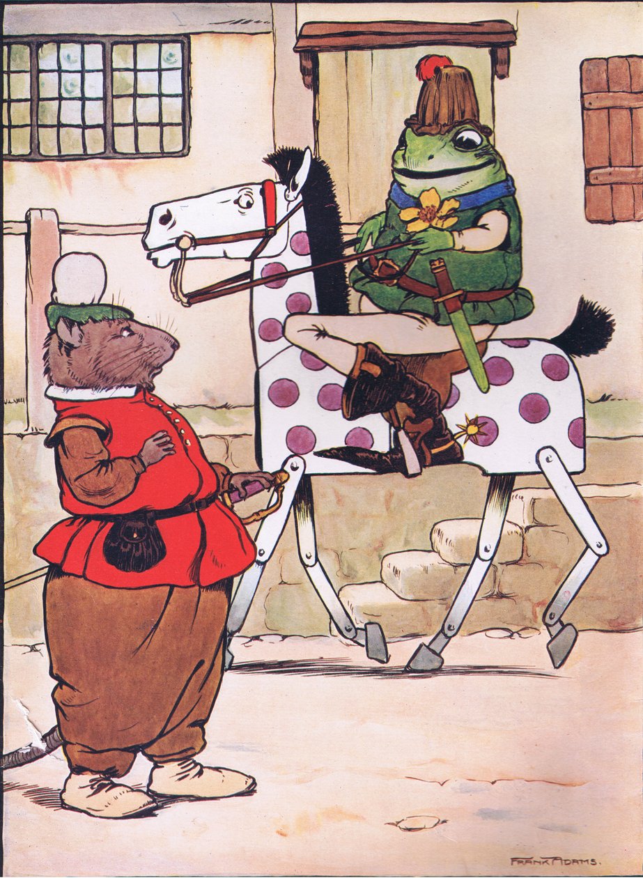 Tak więc wyruszył w swoim operowym kapeluszu, ilustracja z „Żaby zalotnie” Charlesa H. Bennetta, 1916 autorstwa Frank Adams