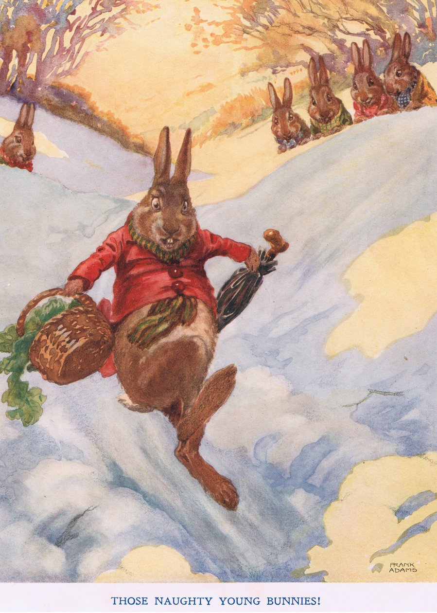 „Te niegrzeczne młode króliczki!”, ok. 1930 autorstwa Frank Adams