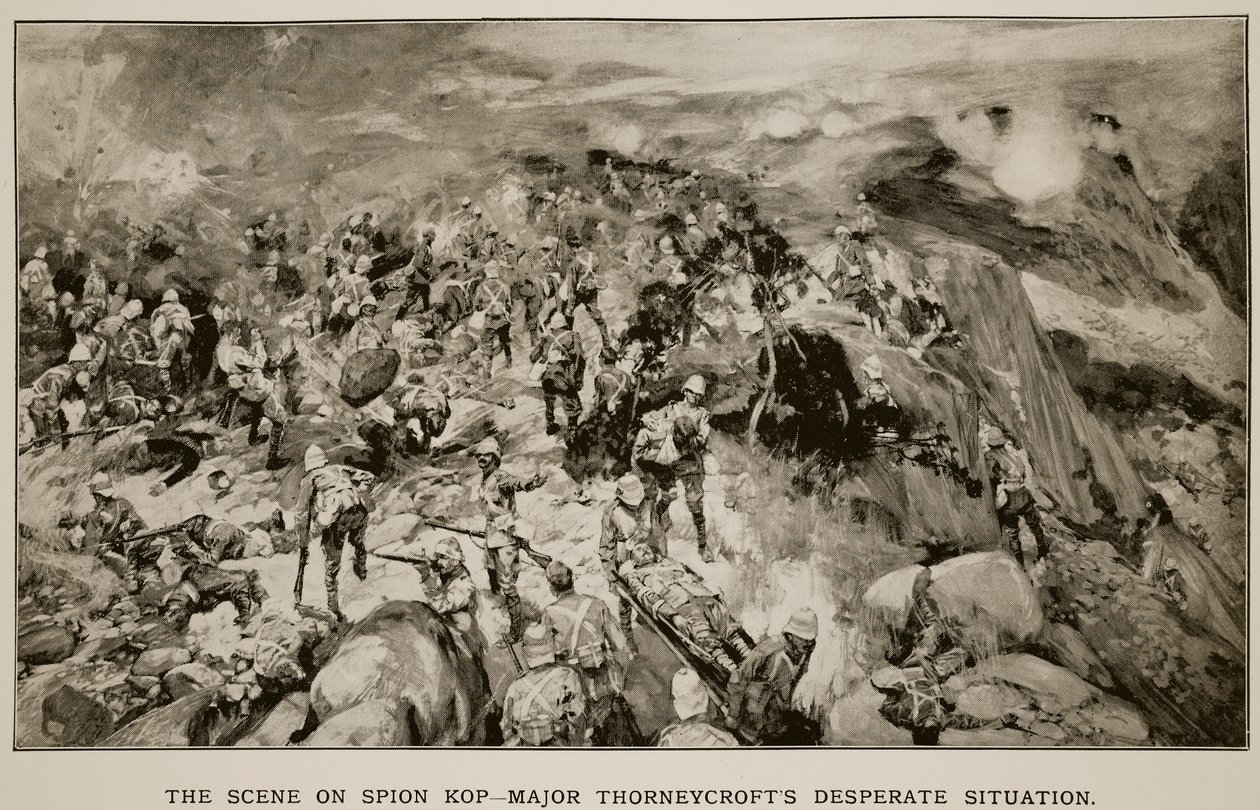 Scena na Spion Kop: Major Thorneycrofts Desperate Situation, ze szkicu brytyjskiego oficera autorstwa Frank Craig