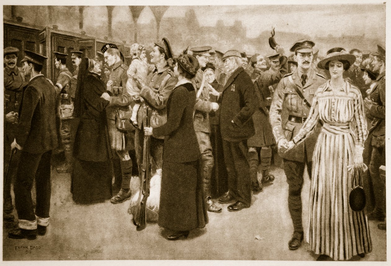 Moment pożegnania: wzruszająca scena na stacji Victoria w czasie wojny, 1915 autorstwa Frank Dadd