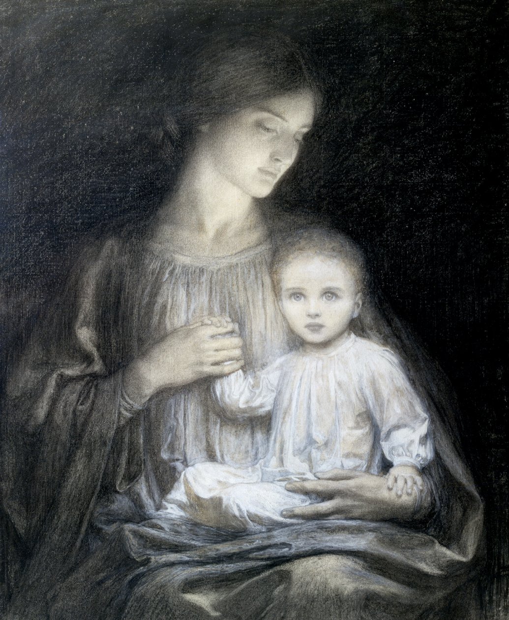 Matka z dzieckiem, ok. 1920 (ołówek, gwasz i węgiel) autorstwa Frank Dicksee