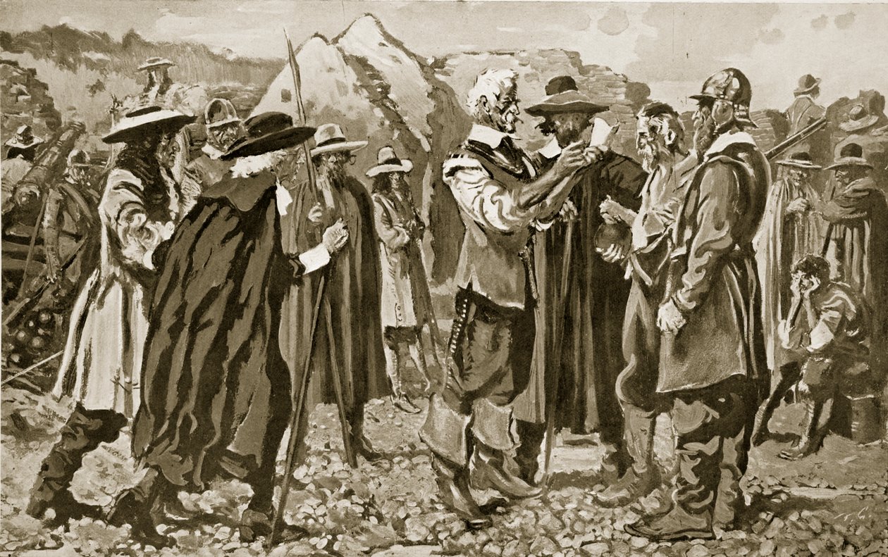 Groźba generała Rosena odczytana w Londonderry, ilustracja z "Hutchinson