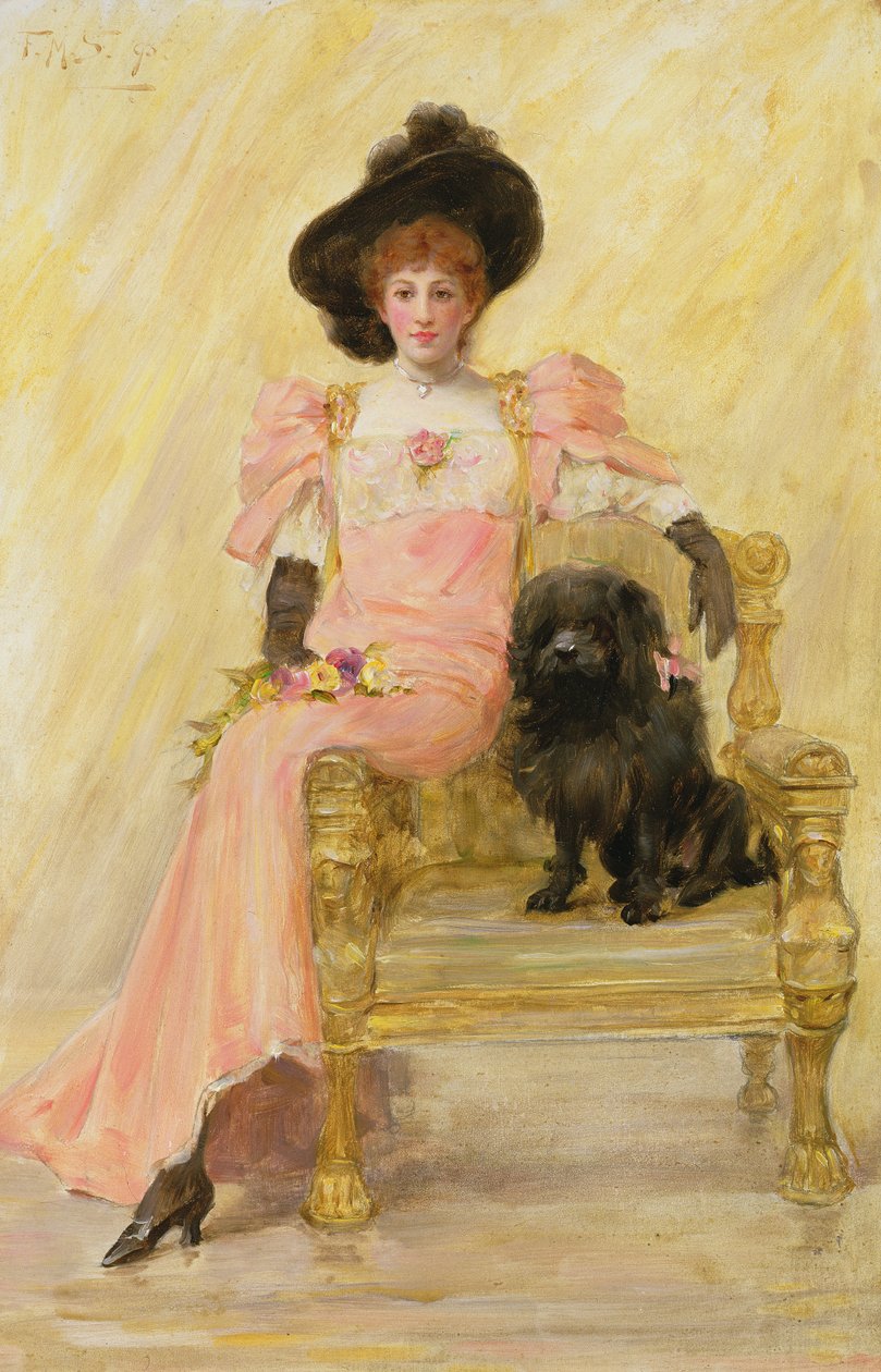 Portret damy z psem autorstwa Frank Markham Skipworth