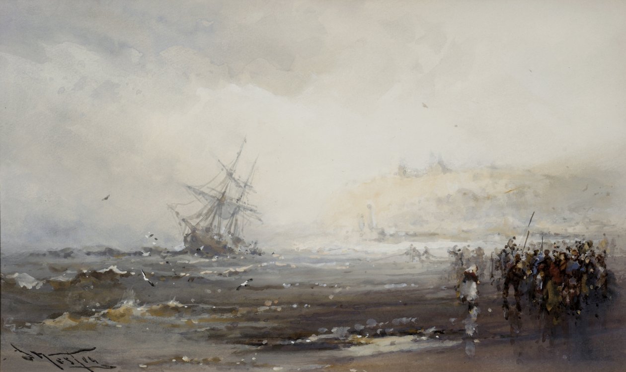 Wrak w Whitby, ok. 1870 (wc na papierze) autorstwa Frank Wesley