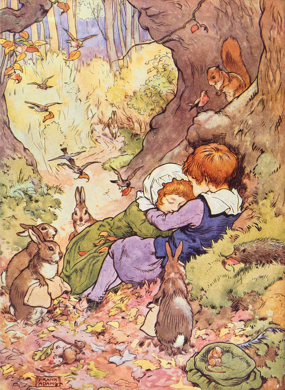 Babes in the Wood z My Nursery Story Book, wyd. przez Blackie & Son (ilustracja książkowa) autorstwa Frank Adams