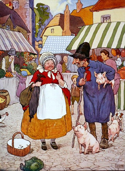 Ilustracja z „Pięknej księgi rymowanek, opowiadań i obrazków”, wydanej przez Blackie & Son (kolor lito) autorstwa Frank Adams