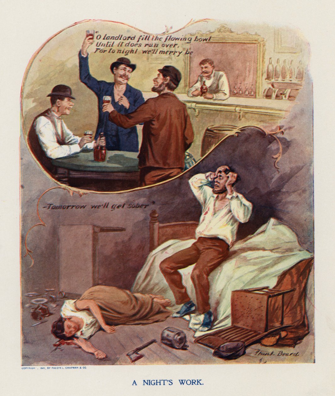 Nocna praca (kolorowa litografia) autorstwa Frank Beard