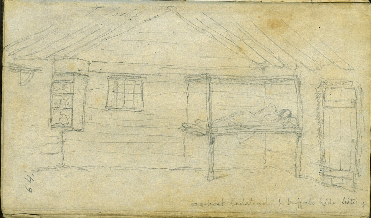 Jednosłupkowe łóżko i lista ze skóry bawolej, 1851 autorstwa Frank Blackwell Mayer