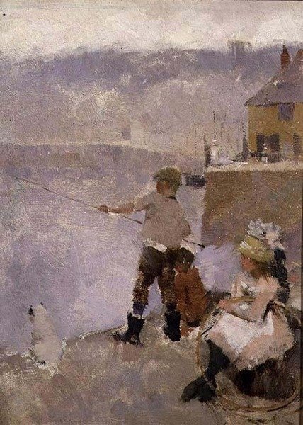 Wędkowanie na nabrzeżu autorstwa Frank Bramley