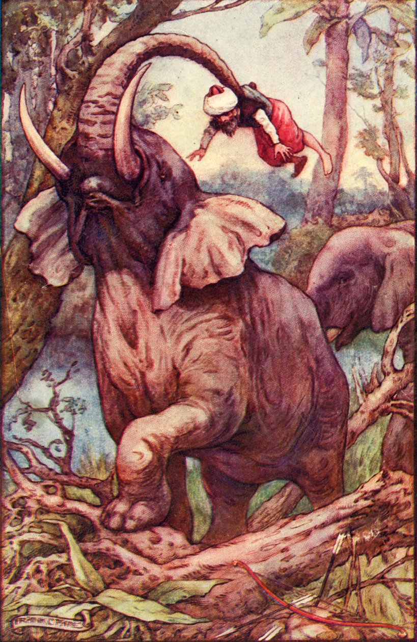 Zwierzę podniosło mnie trąbą i położyło na ramionach, ok. 1930. autorstwa Frank C. Pape