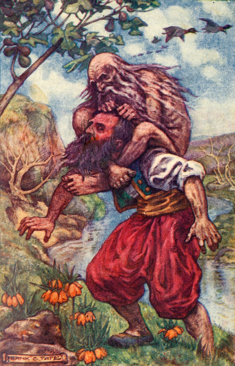 Starzec zwinnie zarzucił mi nogi na szyję, jednocześnie ściskając gardło, ok. 1930. autorstwa Frank C. Pape