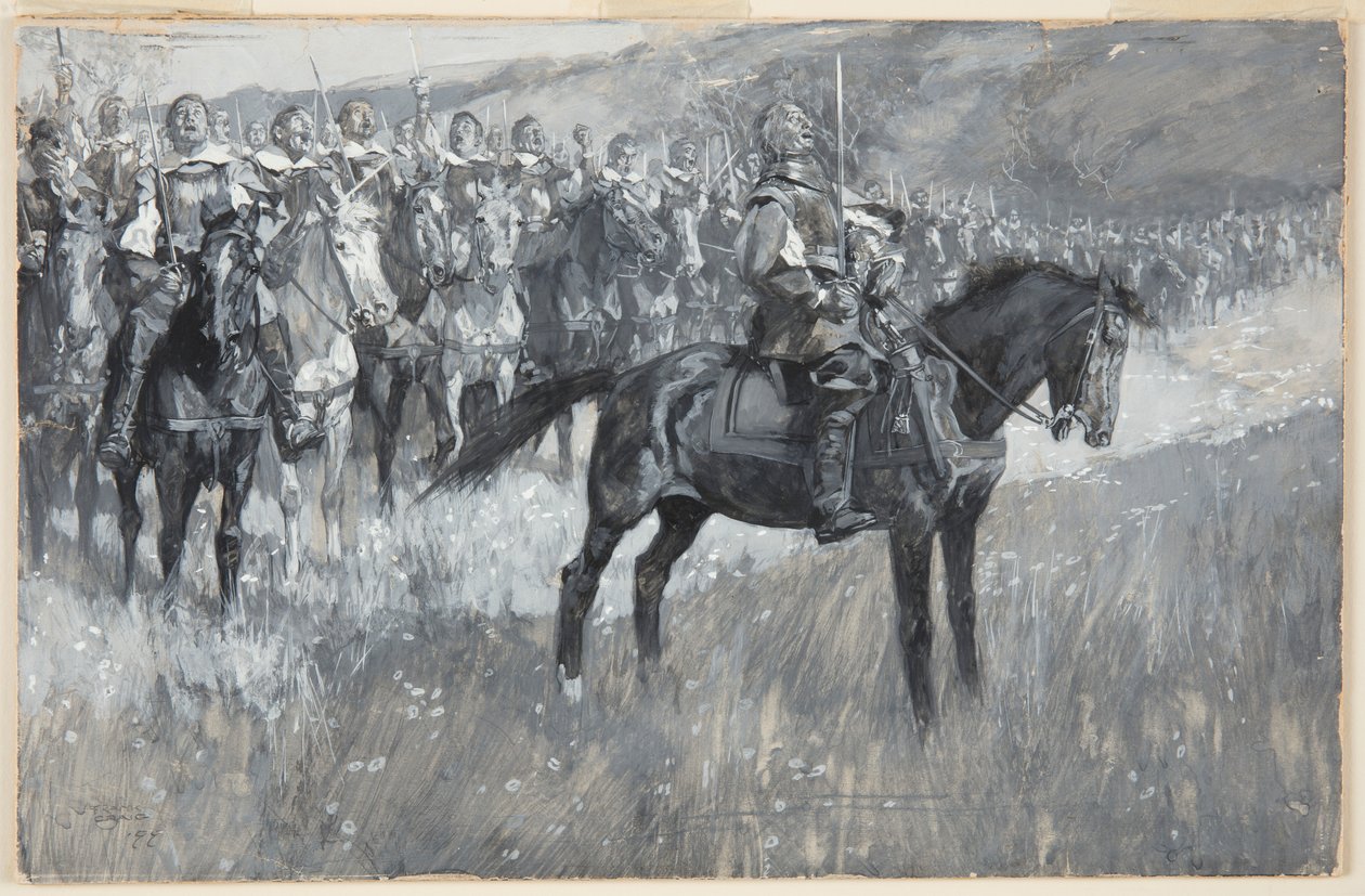 Cromwell i jego ludzie śpiewają psalm 117 w bitwie pod Dunbar autorstwa Frank Craig