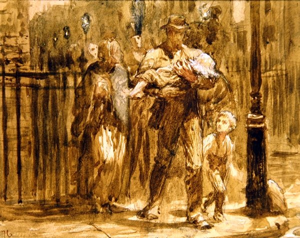 An Urban Family (ołówek, akwarela i bodycolor na papierze) autorstwa Frank Dicksee