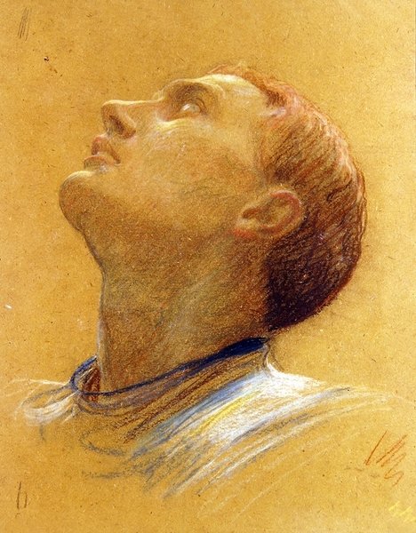 Studium odwróconej głowy (kolorowe kredy na papierze) autorstwa Frank Dicksee