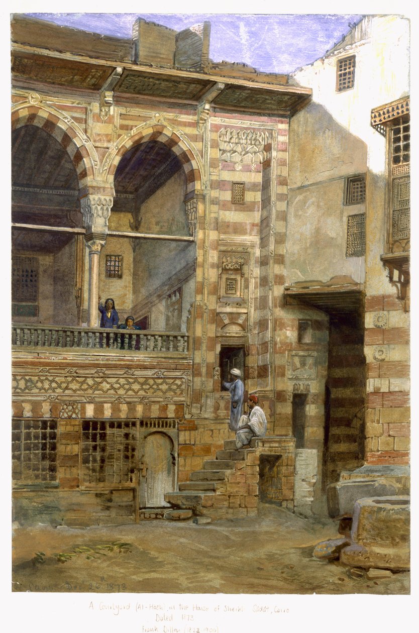 Dziedziniec, Al Hosh, w domu Shiekh Sadat, Kair, 1873 autorstwa Frank Dillon
