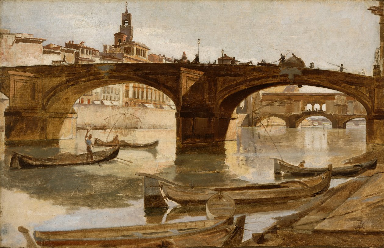 The Bridges: Florencja, ok. 1880 (olej na płótnie na laminowanym kartonie) autorstwa Frank Duveneck