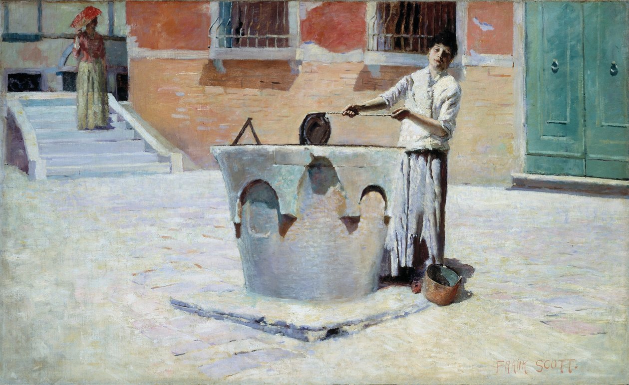 Włoska scena w pobliżu fontanny autorstwa Frank Edwin Scott