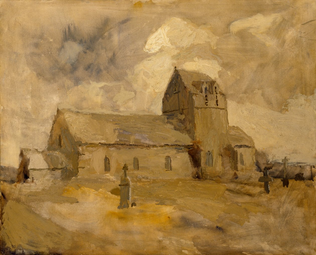Wiejski kościół i cmentarz, Bretania, b.d. autorstwa Frank Edwin Scott