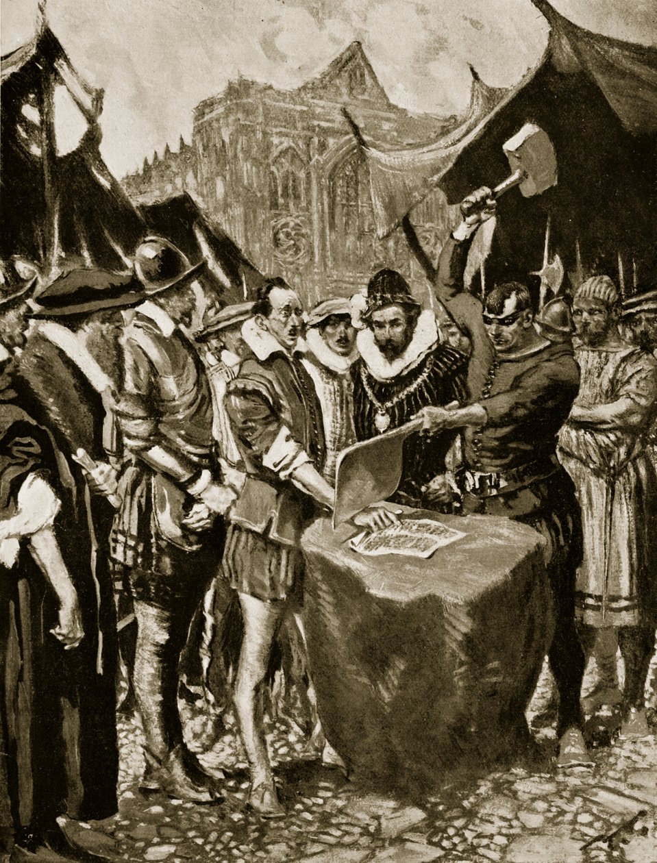 Stubbs ma odciętą rękę, 1521, ilustracja z „Hutchinson