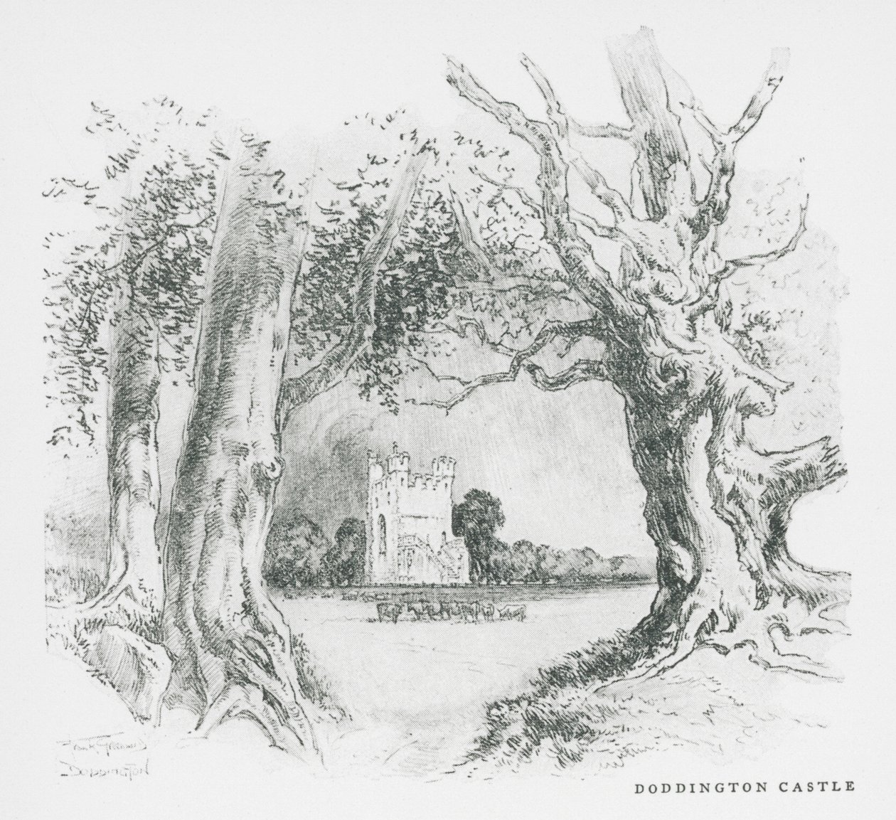 Zamek Doddington (litografia) autorstwa Frank Greenwood