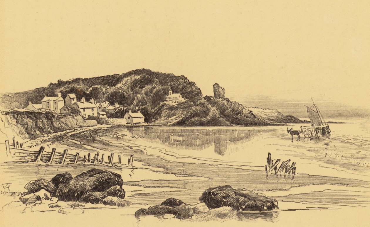 Stare Heysham podczas odpływu (litografia) autorstwa Frank Greenwood